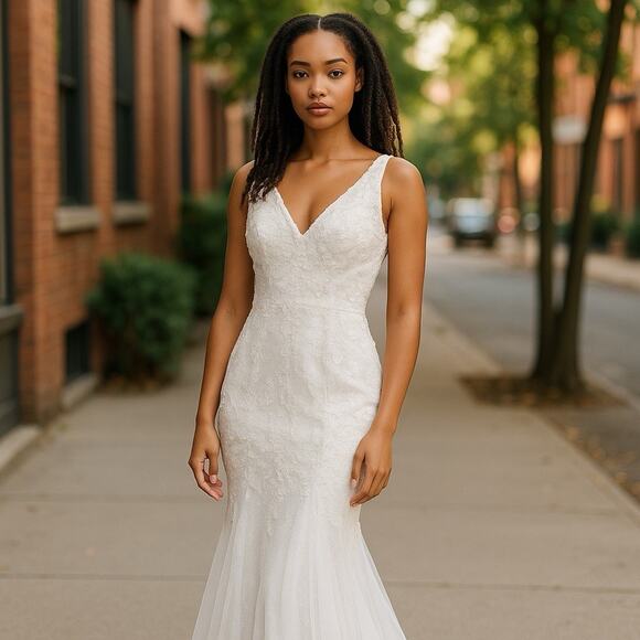 NEW Lulus White Embroidered Lace ,Tulle Mermaid Maxi Dress Sleeveless Size Small - Picture 1 of 15